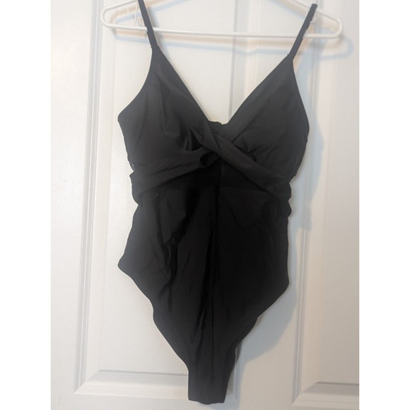 Black Mesh Wrap Front Cutout One Piece Swimsuit size Large - Picture 4 of 15